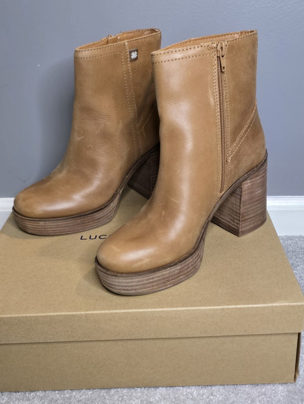Lucky Brand Platform Leather Ankle Boots - Tan 6.5